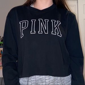 PINK Black Cropped Long-Sleeve Shirt